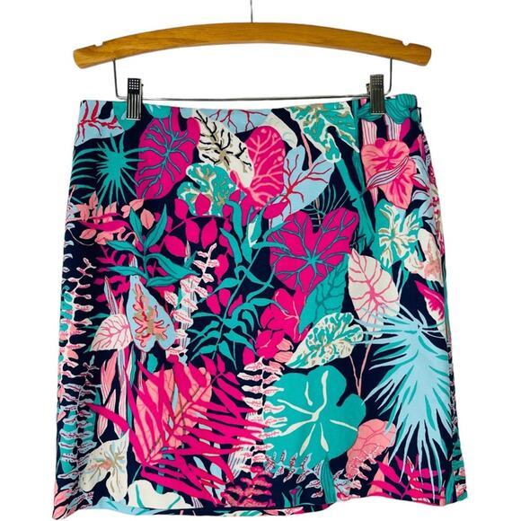 Talbots blue pink floral tropical preppy office stretchy midi skirt 12P - Picture 1 of 6